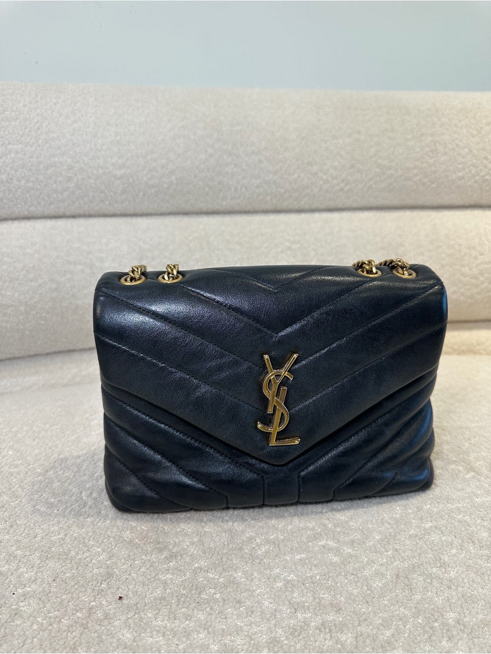 Saint Laurent YSL Loulou Small Black Chevron Quilted Leather Bag Gold Hardware - Picture 13 of 14